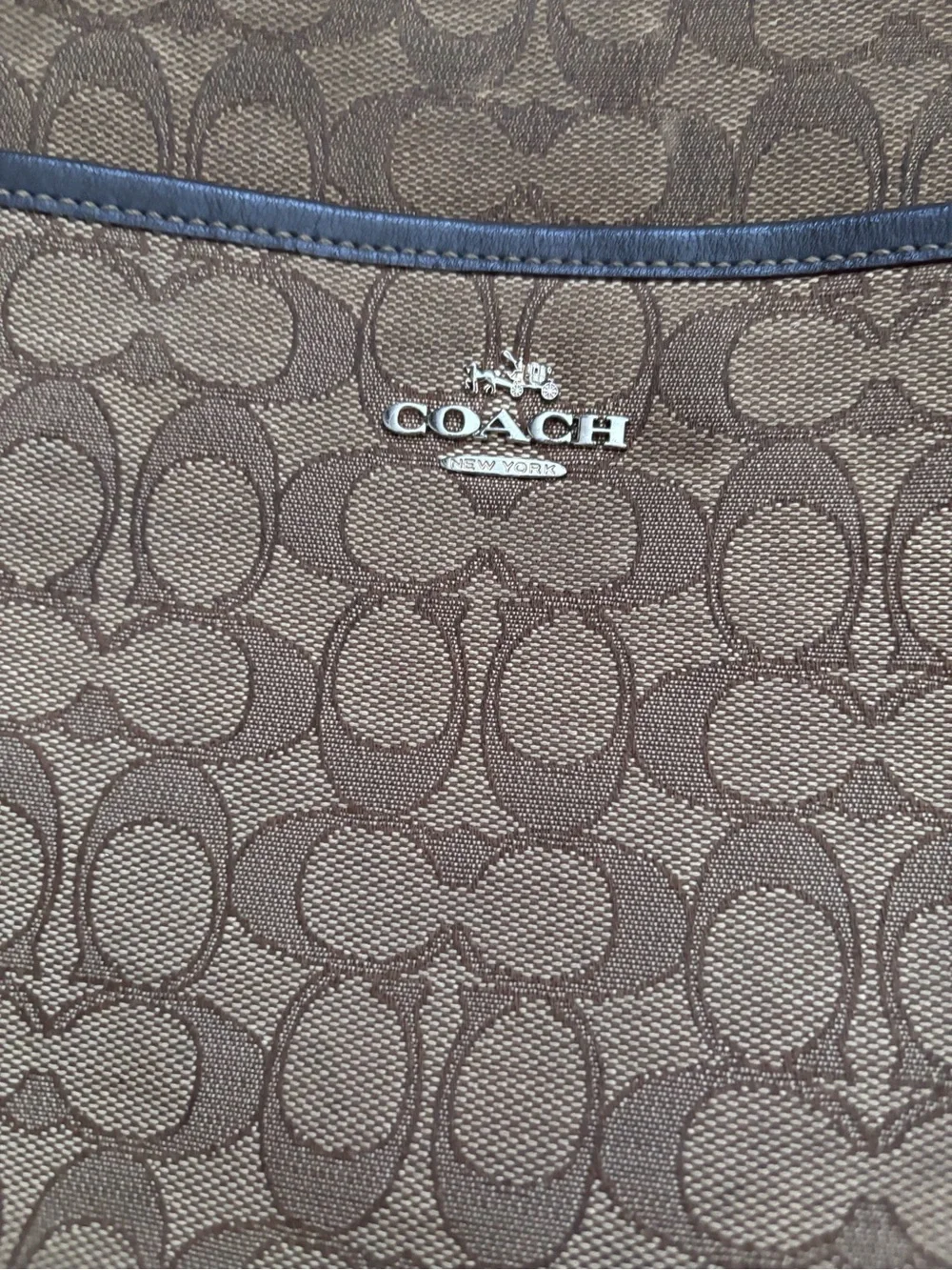 Coach Brown Signature Canvas Crossbody Bag with Dark Trim